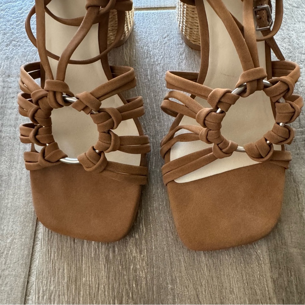 Koko Tan Strappy Straw Block Heels - Picture 4 of 12